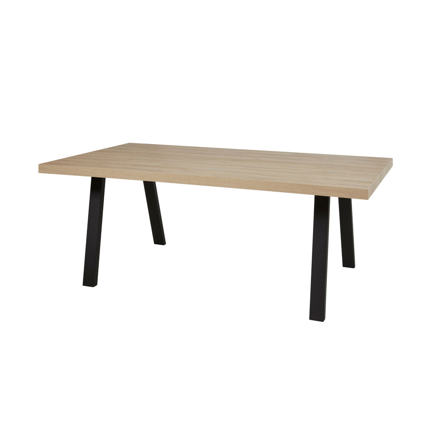 Salle à manger Marnix (French Oak), table fixe à pieds droits métal noir, packshot trois quarts