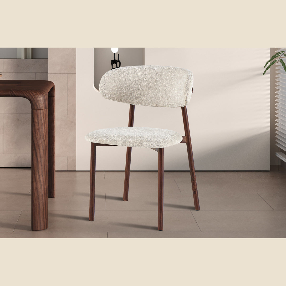 Chaise Coco — Tissu chiné, pied naturel, noyer ou gris