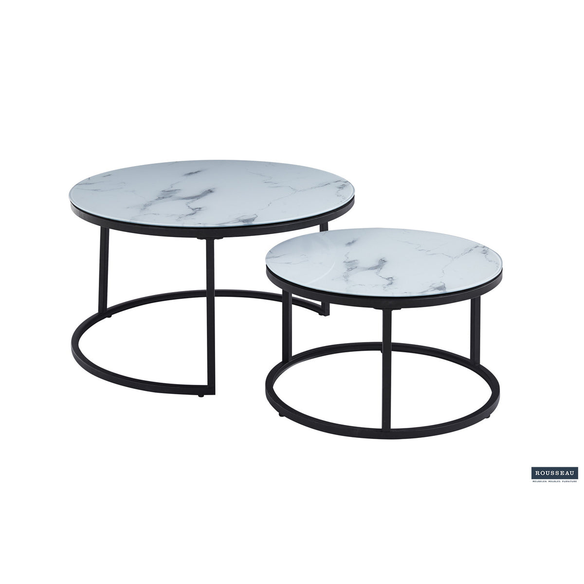 Tables basses gigognes Boston — Verre décor marbre