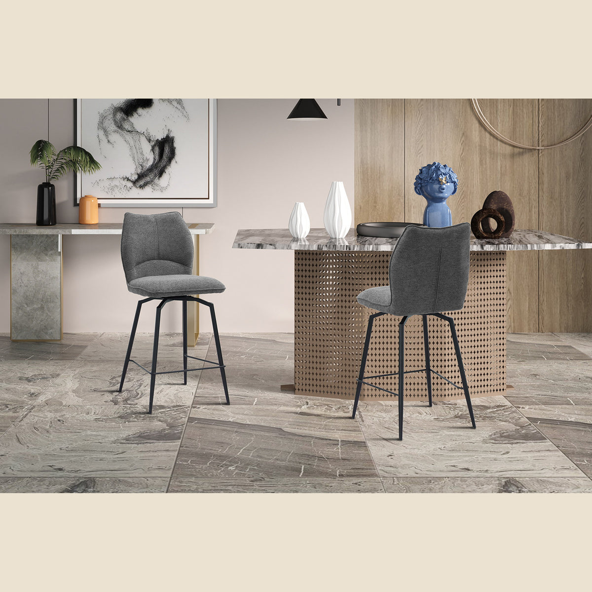 Chaise de comptoir Lara — Pivotante, tissu