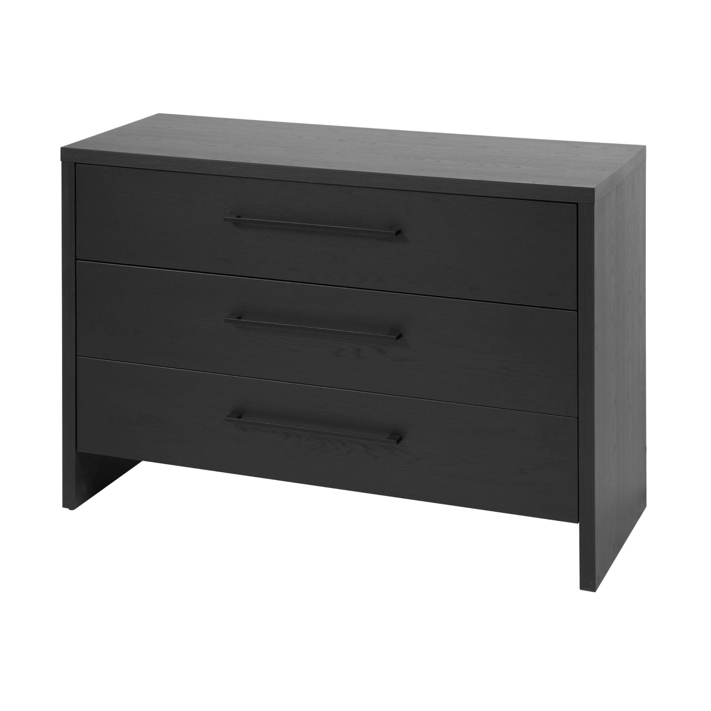 Commode Rosie NOX 3 tiroirs fermée, poignées métal noir mat, finition mélamine NOX