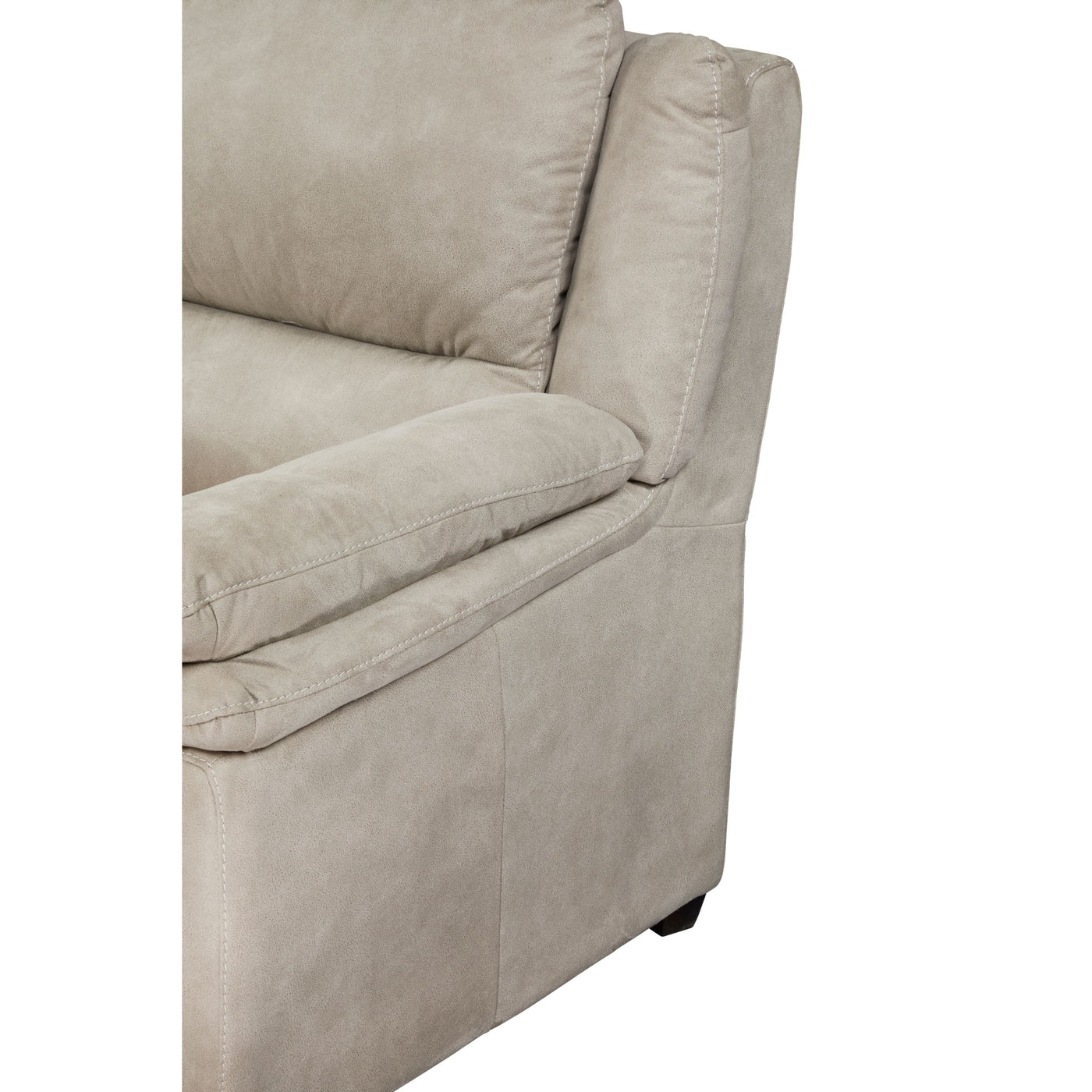 Dossier et accoudoir du Kilimanjaro 2 places : coutures soignées en microfibre cappuccino