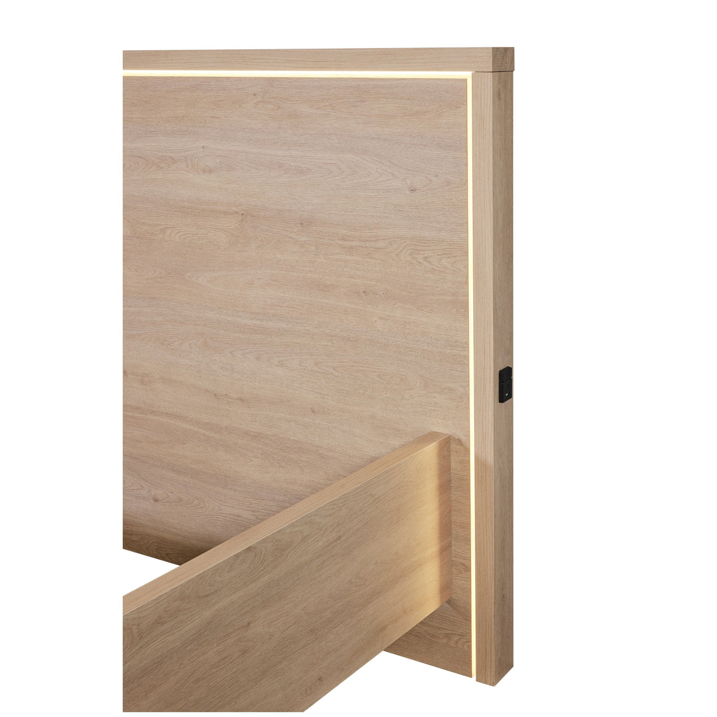Détail tête de lit Udine URBAN OAK : éclairage LED intégré et interrupteur