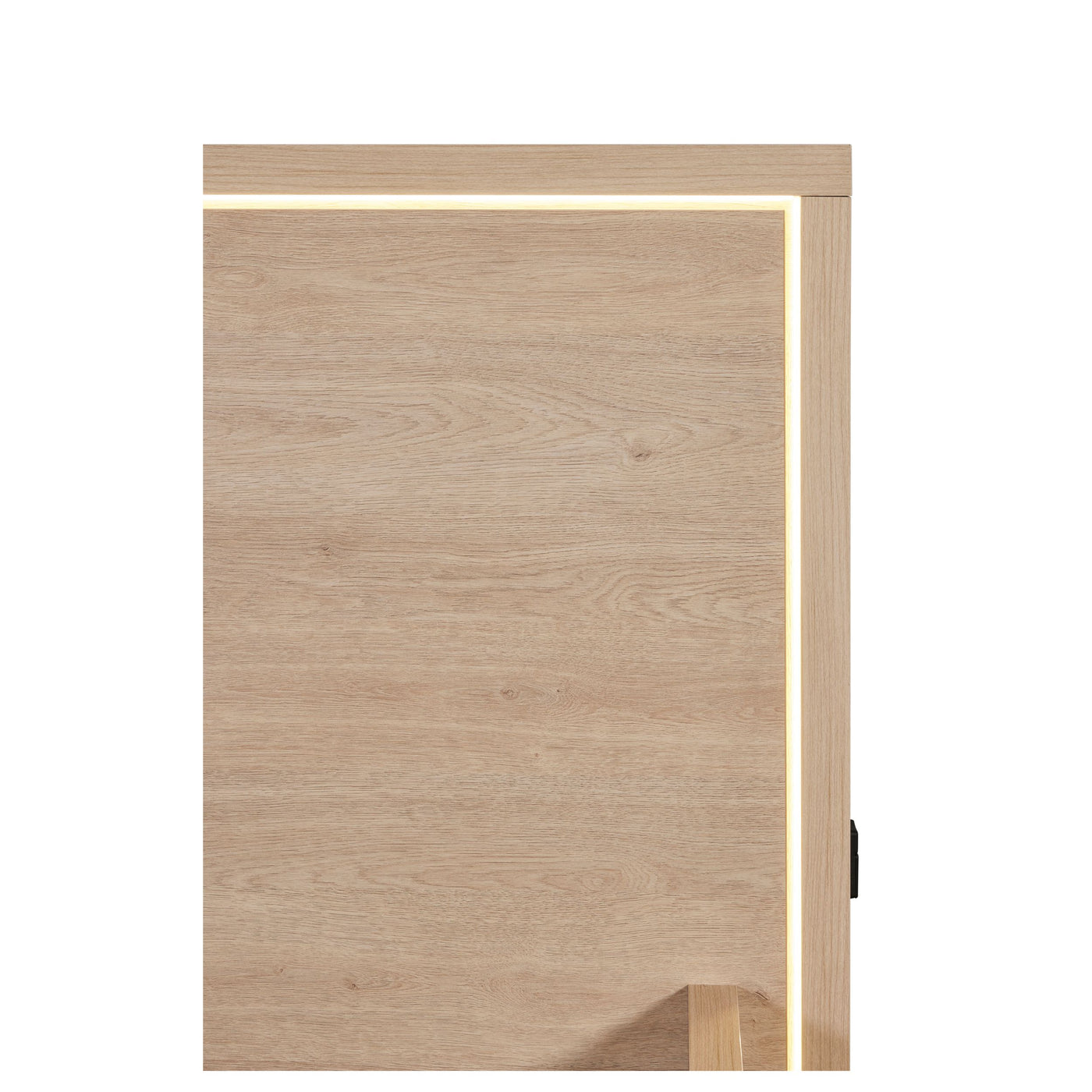 Détail coin supérieur de la tête de lit Udine avec bandeau LED URBAN OAK
