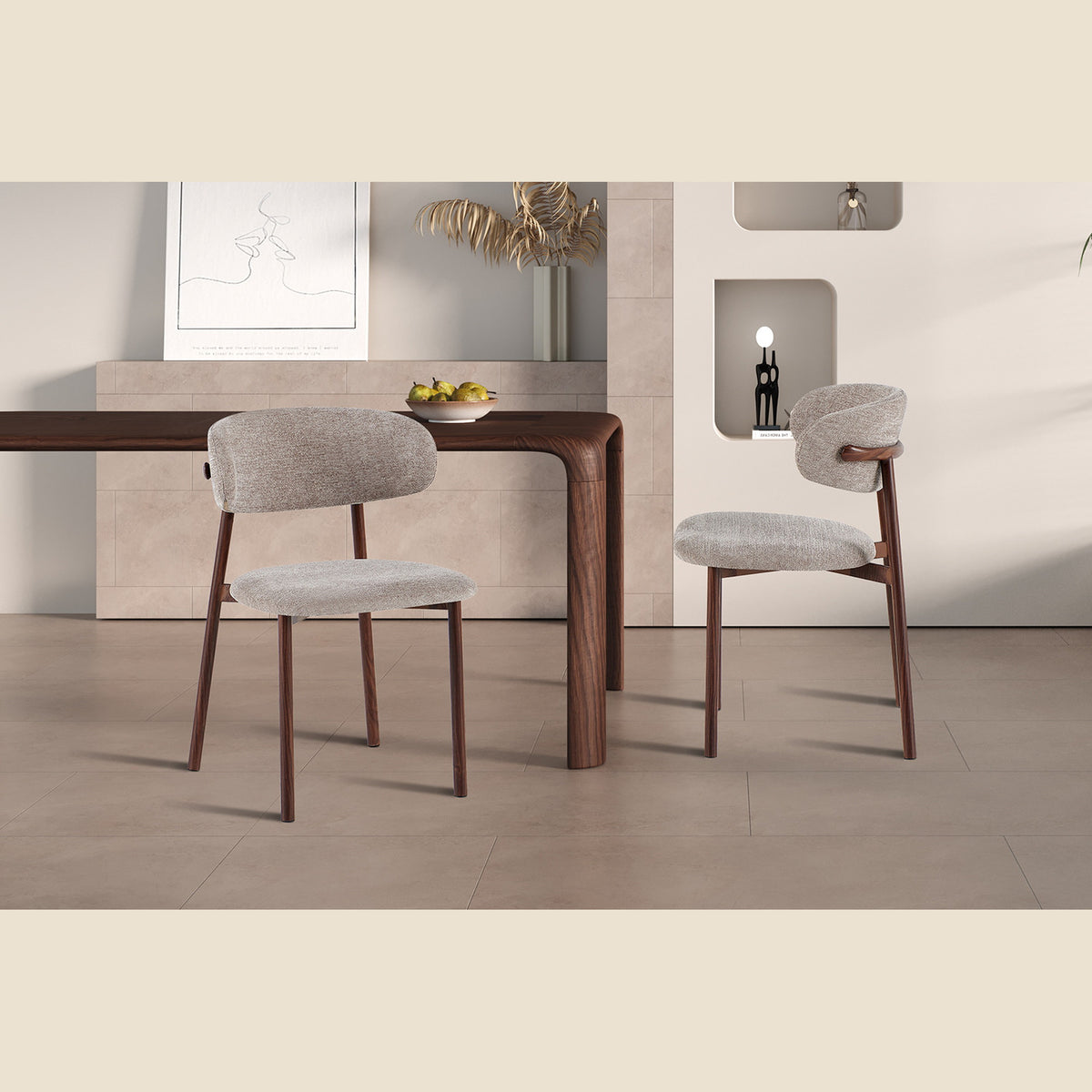 Chaise Coco — Tissu chiné, pied naturel, noyer ou gris