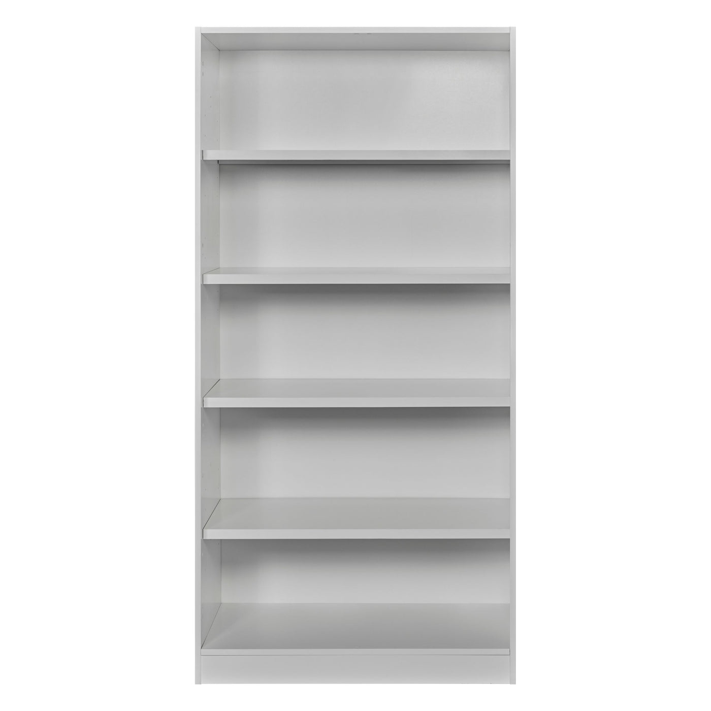 Rangement Systemix en décor papier sur panneaux de particules BLANC / ANTHRACITE, intérieur d'armoire blanche sans portes avec penderie et tablettes inférieures