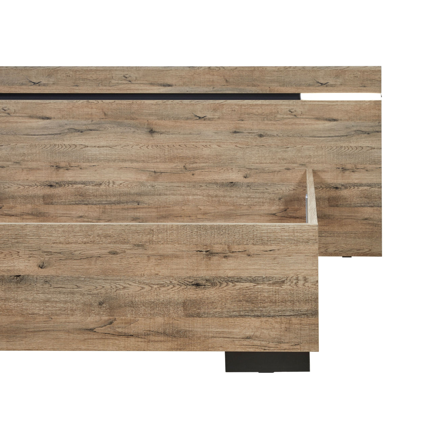 Détail tête de lit Olivia SCARLET OAK : rainure LED et bandeau lumineux intégré