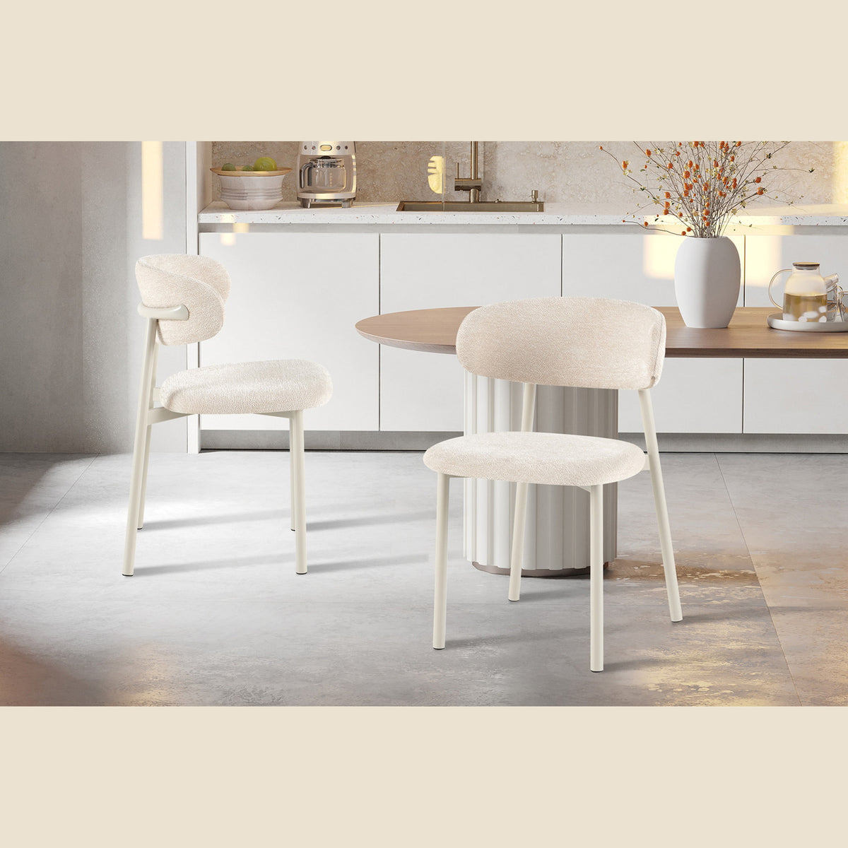 Chaise Coco — Tissu chiné, pied naturel, noyer ou gris