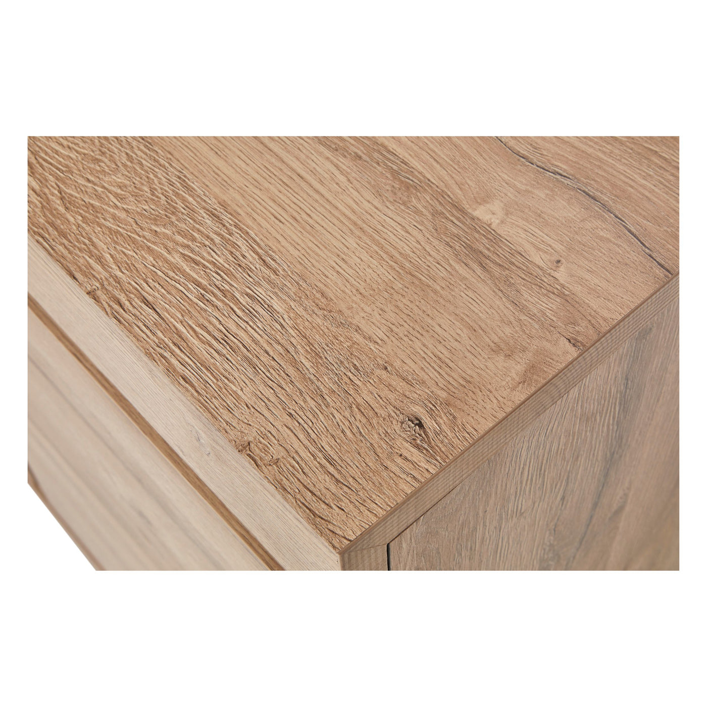 Salle à manger Marnix (French Oak), gros plan sur la finition chêne clair et le veinage du plateau supérieur
