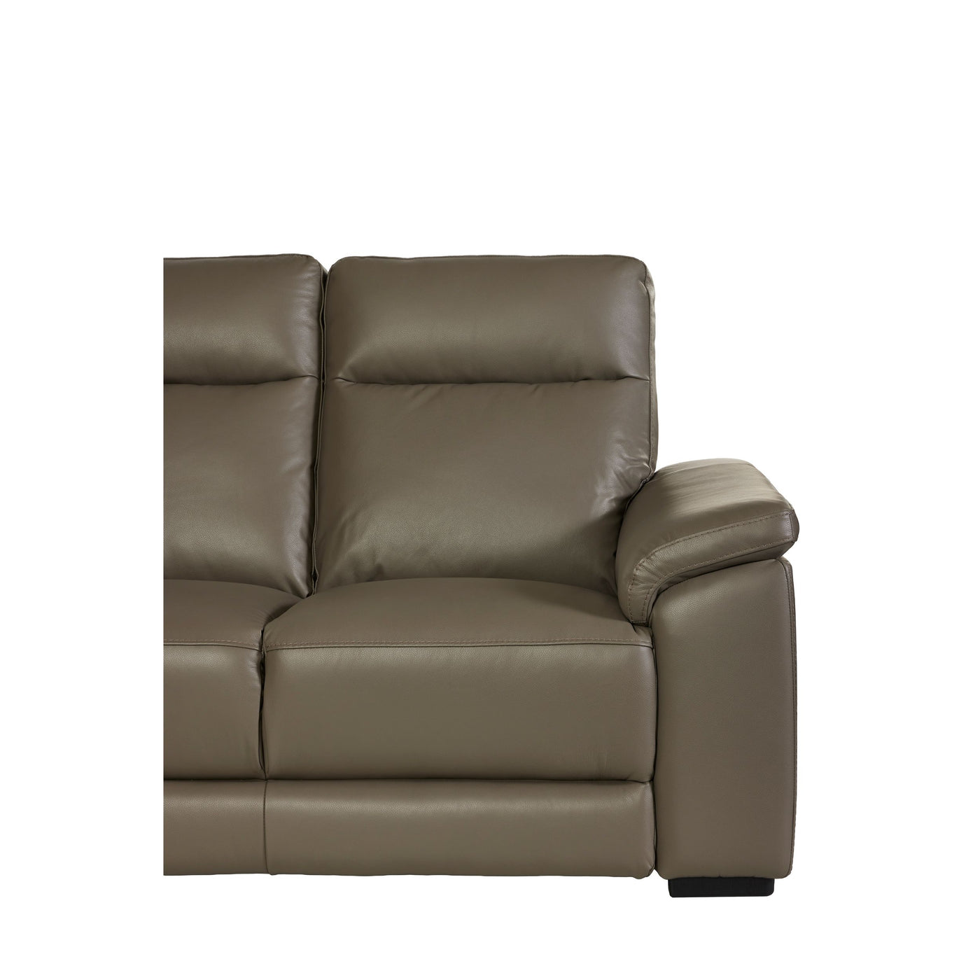 Dossier et accoudoir du canapé Mirabel cuir Taupe — texture cuir véritable