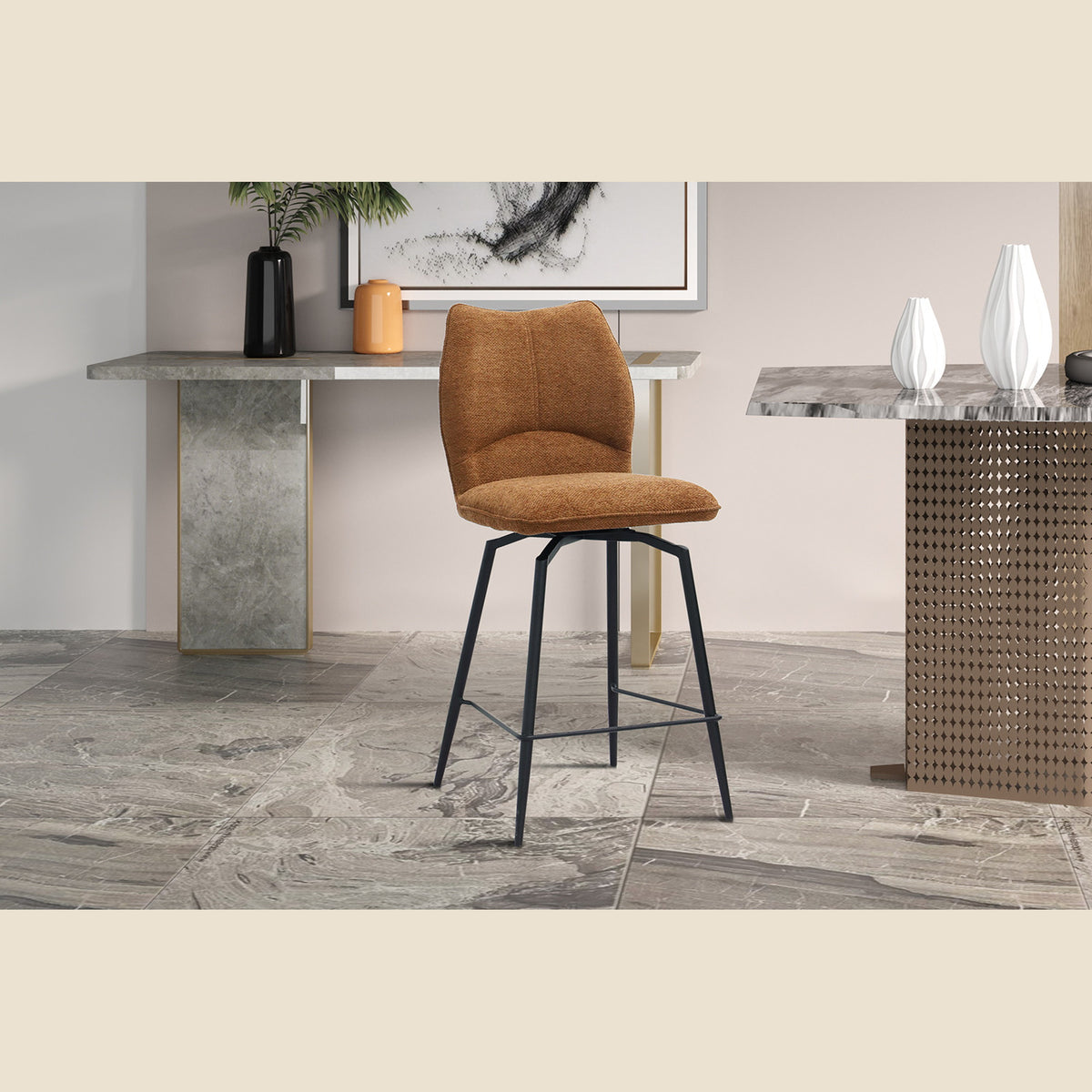 Chaise de comptoir Lara — Pivotante, tissu