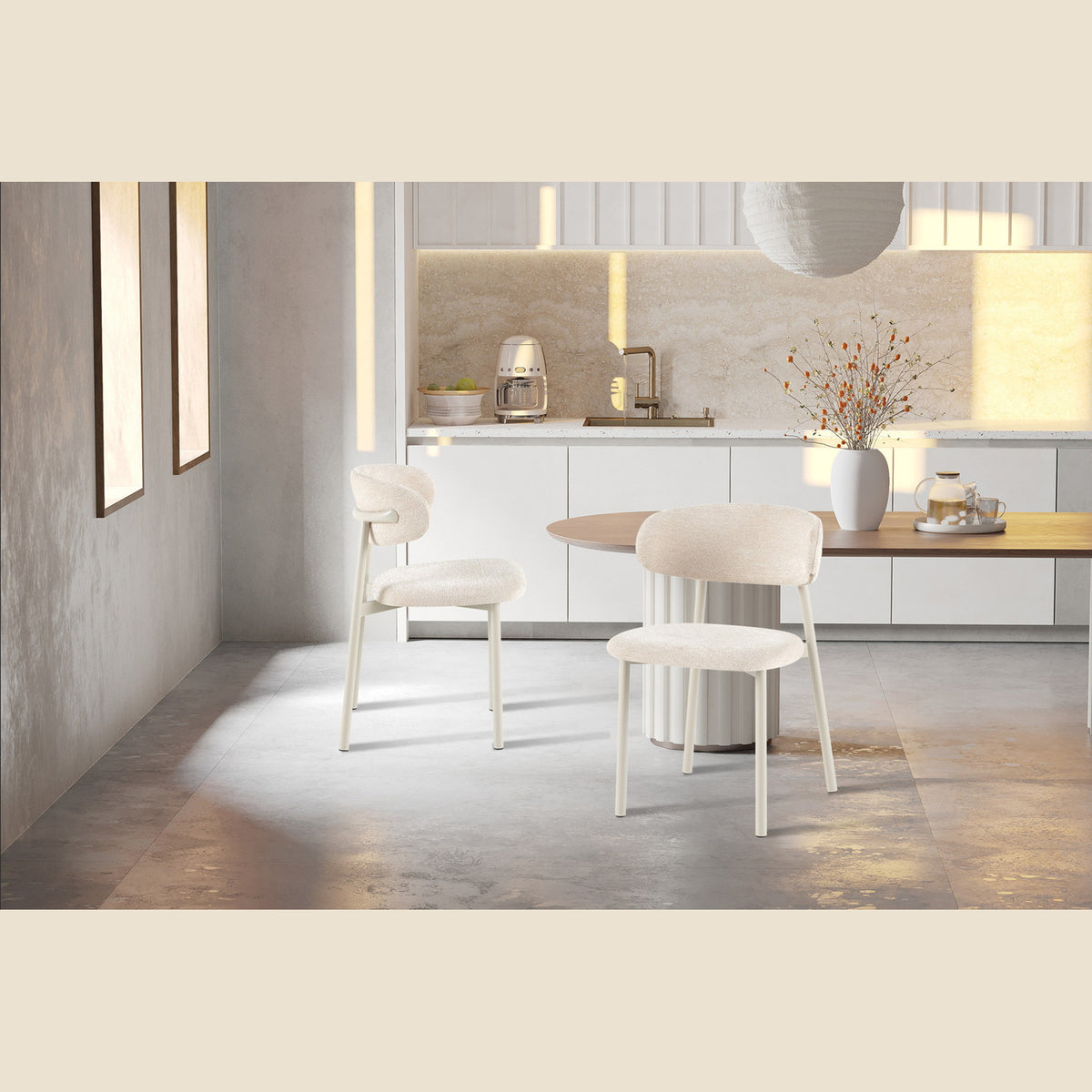 Chaise Coco — Tissu chiné, pied naturel, noyer ou gris