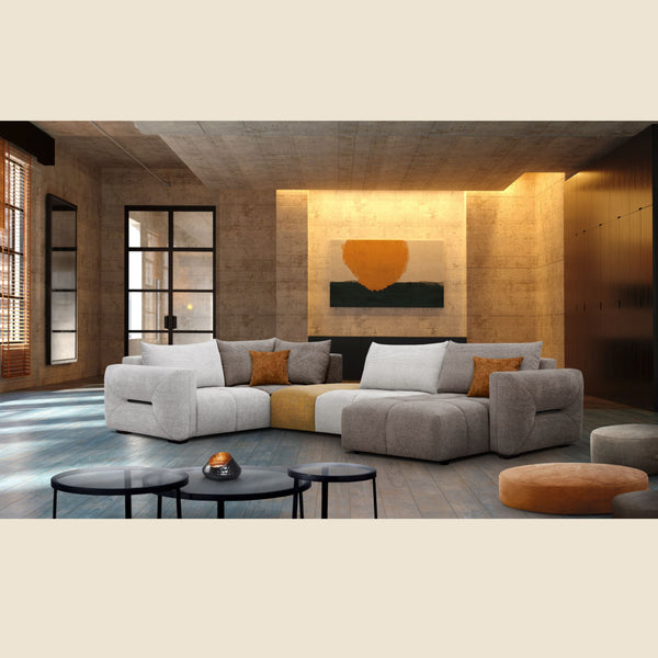 Salon d'angle modulaire Amber — Gris clair chiné
