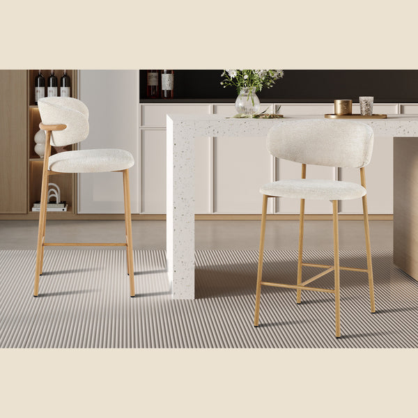 Chaise de comptoir Coco — Tissu chiné, pied naturel ou noyer