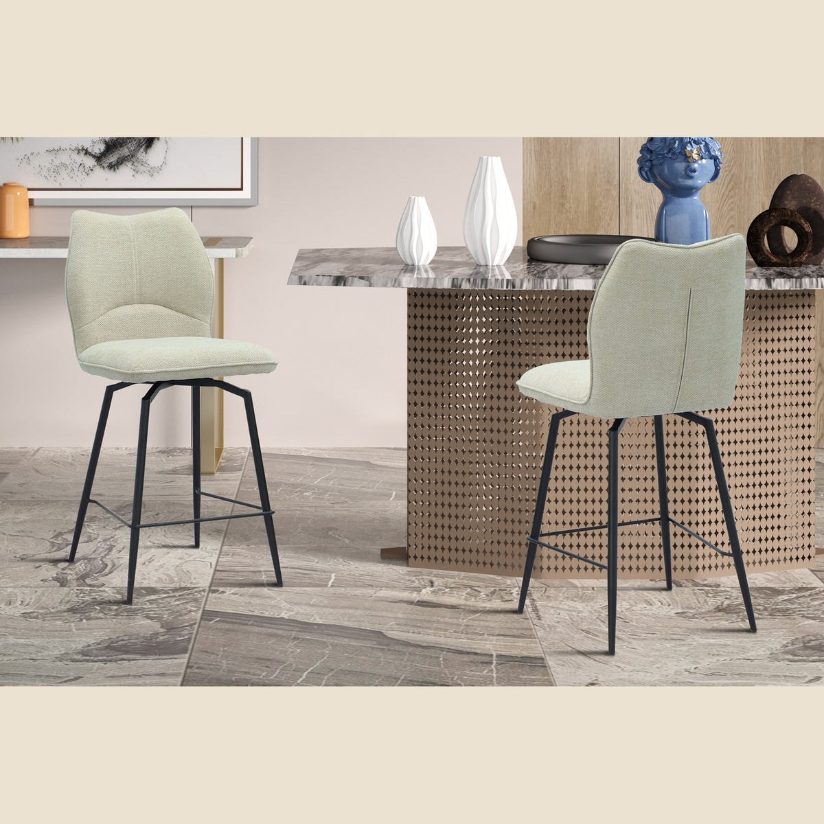 Chaise de comptoir Lara — Pivotante, tissu