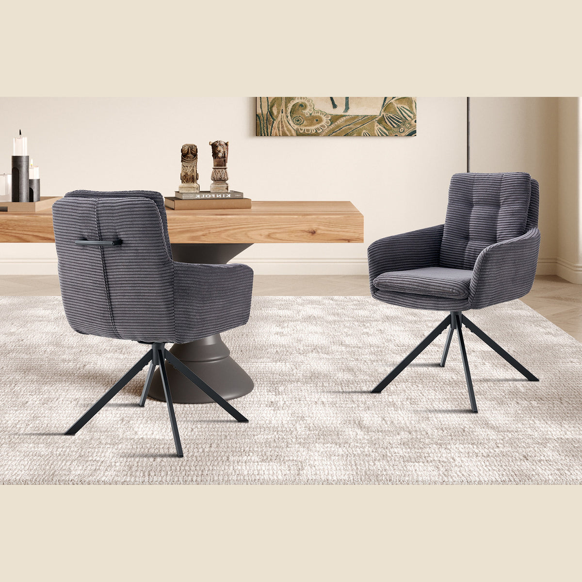 Chaise Luna — Velours côtelé, pivotante