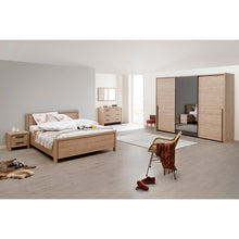 Ensemble chambre Viola CASTELLA complet : lit double, deux chevets, commode, miroir et armoire 3 portes coulissantes à miroir