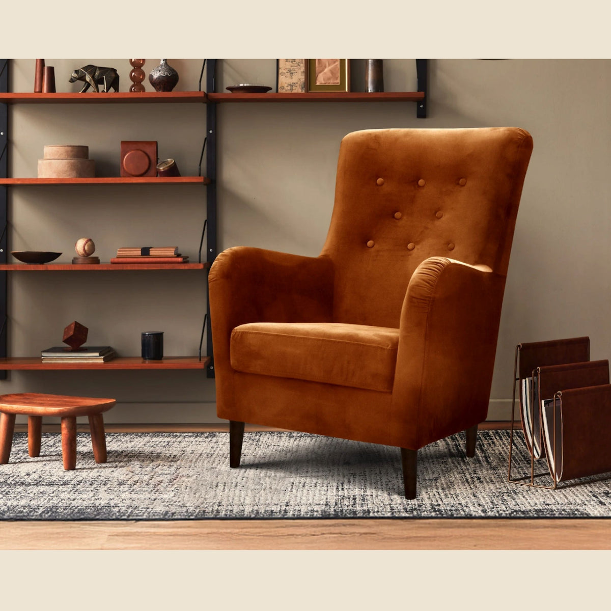 Fauteuil bergère Walther capitonné — Velours