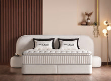 Lit Brooklyn — Boxspring bouclé à coffres de rangement