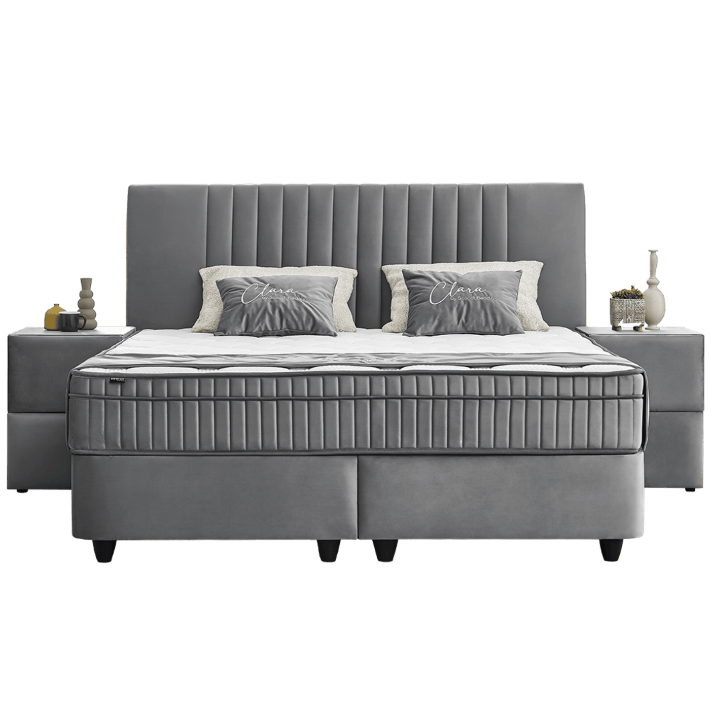 Lit Clara Gris — Boxspring velours à coffres