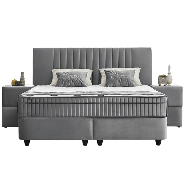 Lit Clara Gris — Boxspring velours à coffres