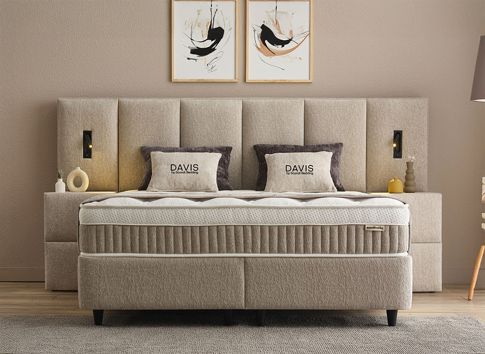 Lit Davis — Boxspring à coffres et tête de lit lumineuse