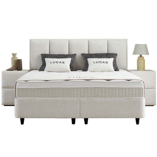Lit Lucas — Boxspring velours à coffres