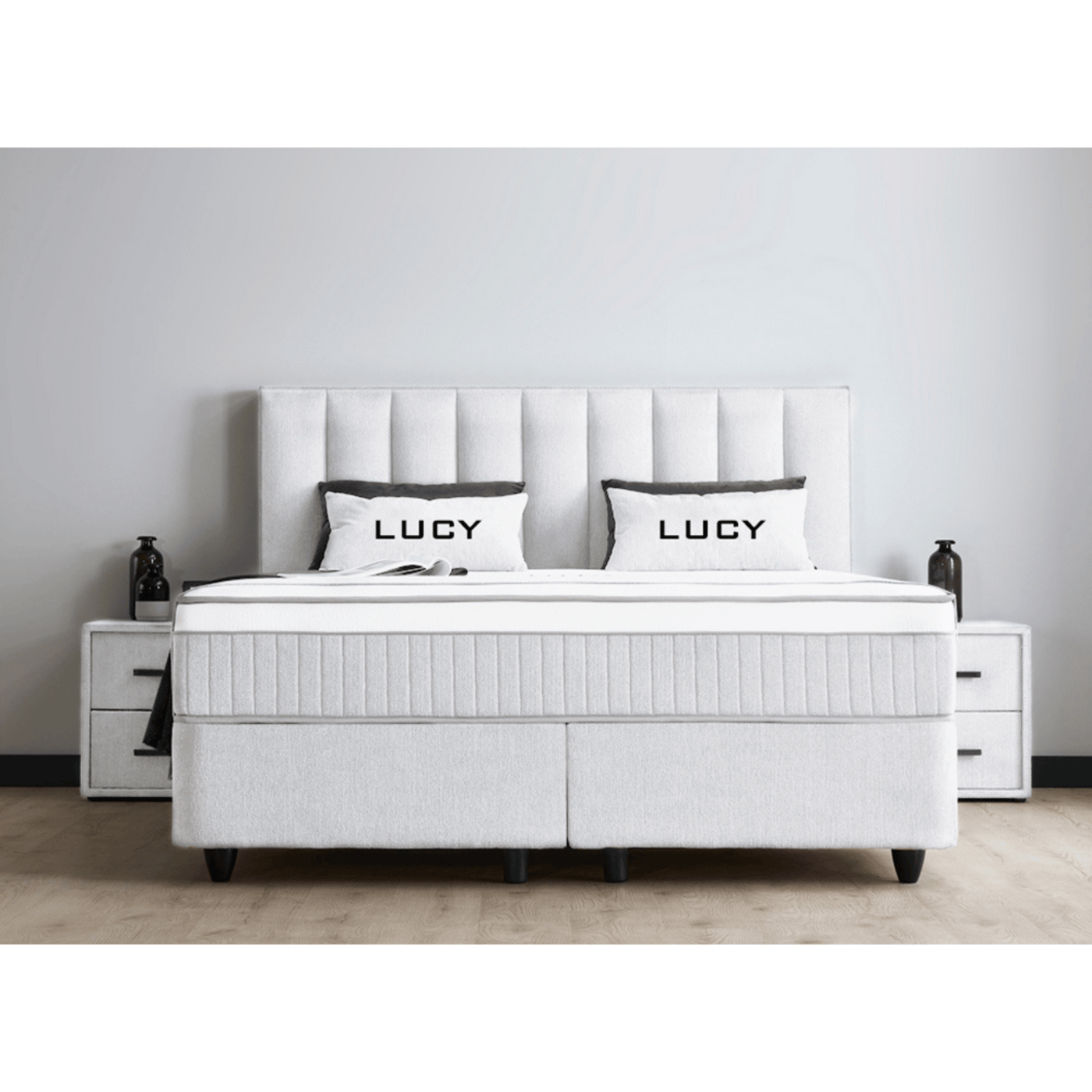 Lit Lucy — Boxspring velours à coffres