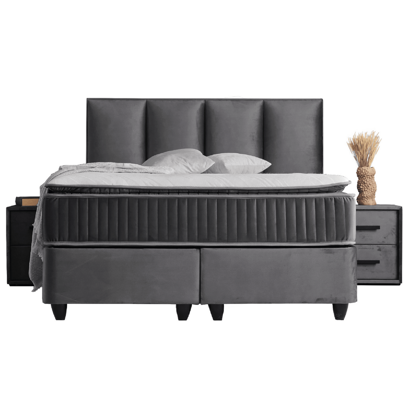 Lit Nora — Boxspring velours à coffres
