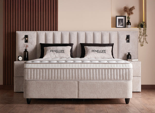 Lit Penelope — Boxspring coffre à liseuses intégrées