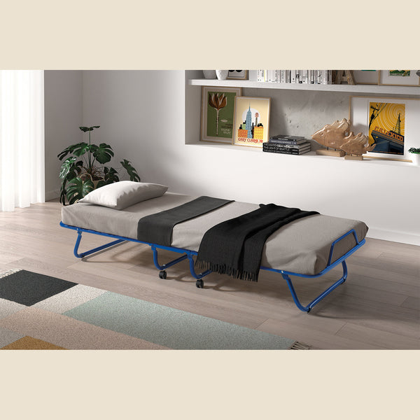 Lit pliable Safari — 80x190 cm, métal bleu