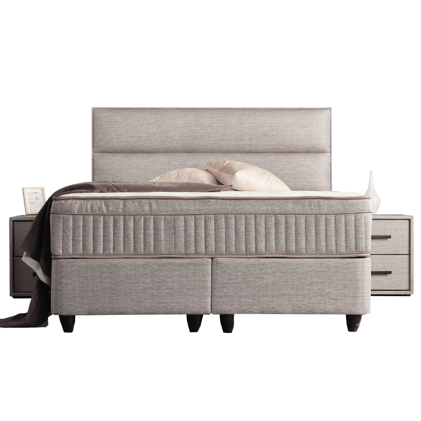 Lit Suna — Boxspring tissu à coffres de rangement