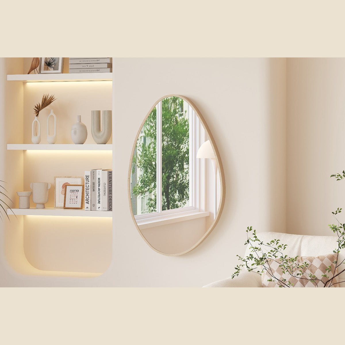Miroir Rana — Forme organique, chêne vieilli