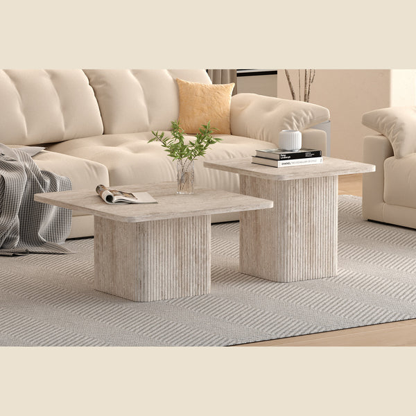 Set de 2 tables basses Bobby — Décor travertin beige
