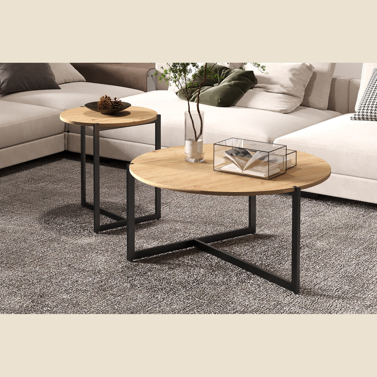 Set de 2 tables basses Pola — Décor chêne vieilli