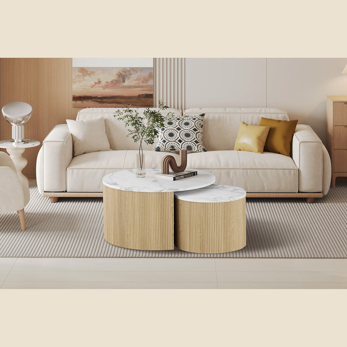 Set de 2 tables basses Rowan — Décor marbre beige