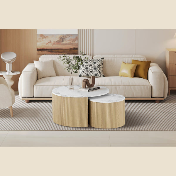 Set de 2 tables basses Rowan — Décor marbre beige