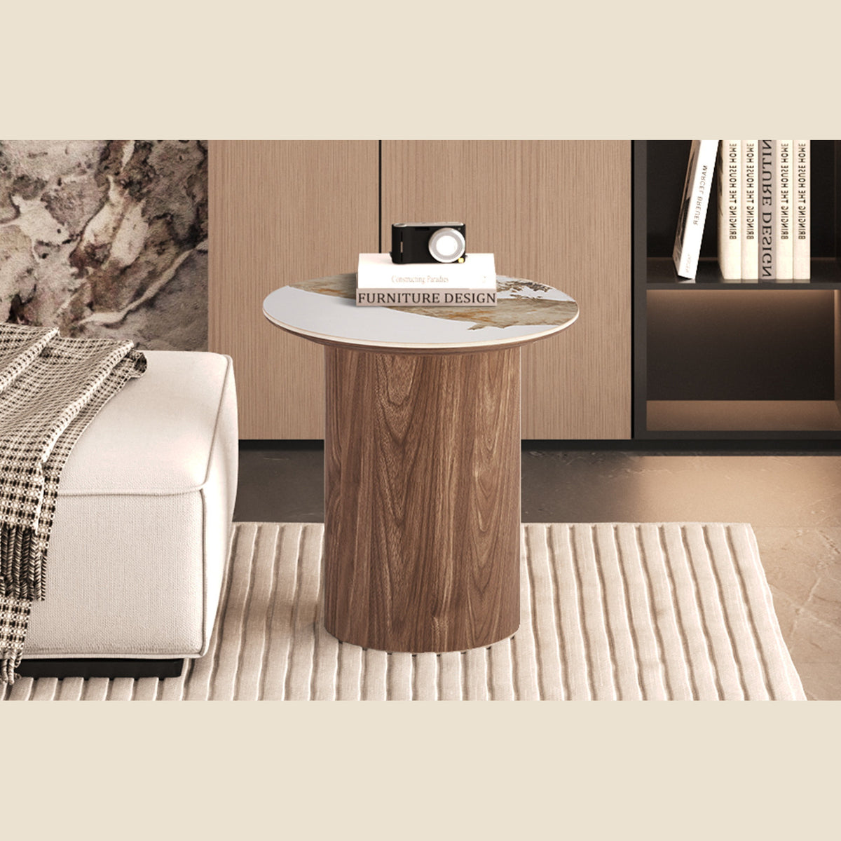 Table d'appoint Evora — 45 cm ronde, pierre brillante