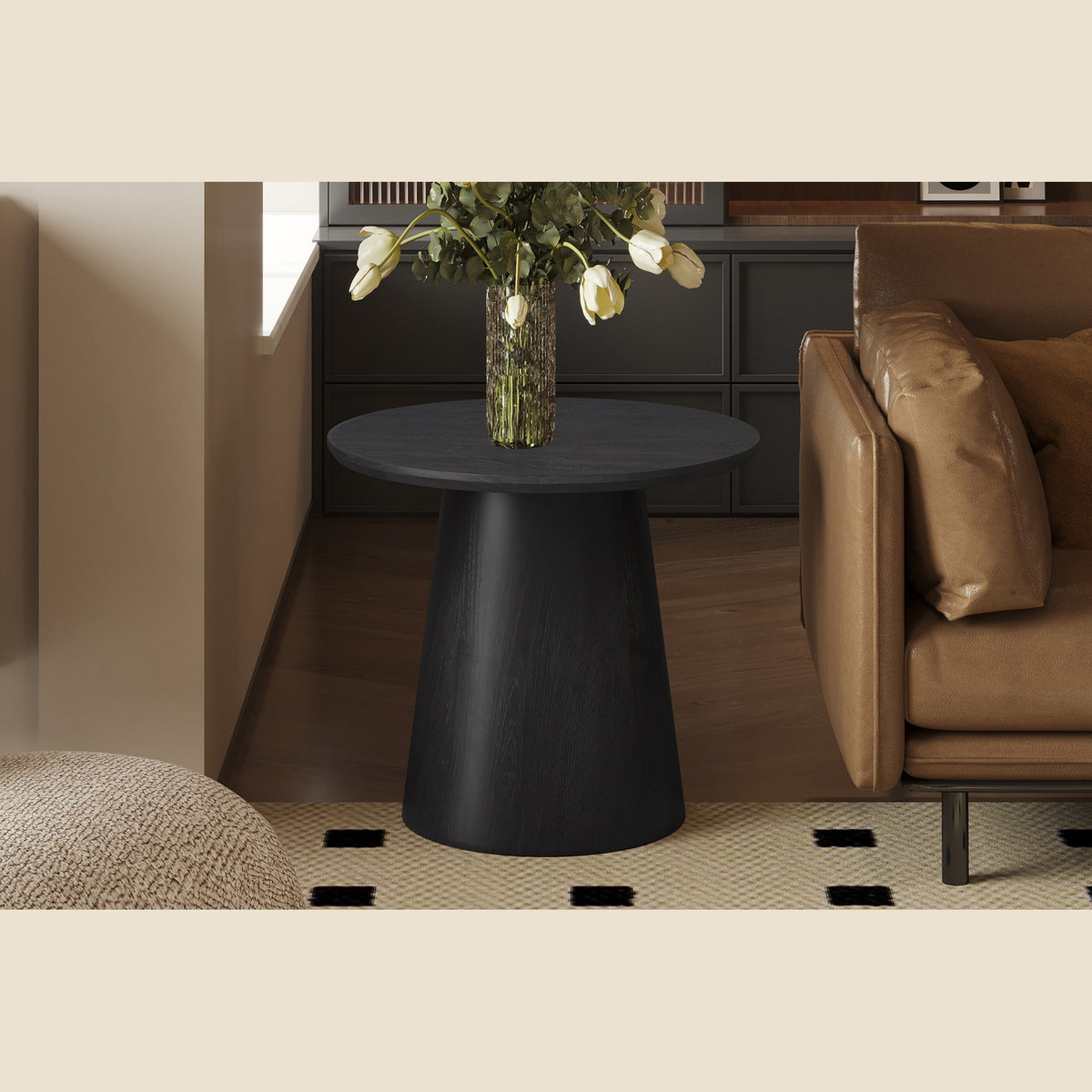 Table d'appoint Miklos — 60 cm ronde, décor brun foncé