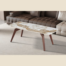Table basse Alma 120 cm — Brillant beige, pied noyer