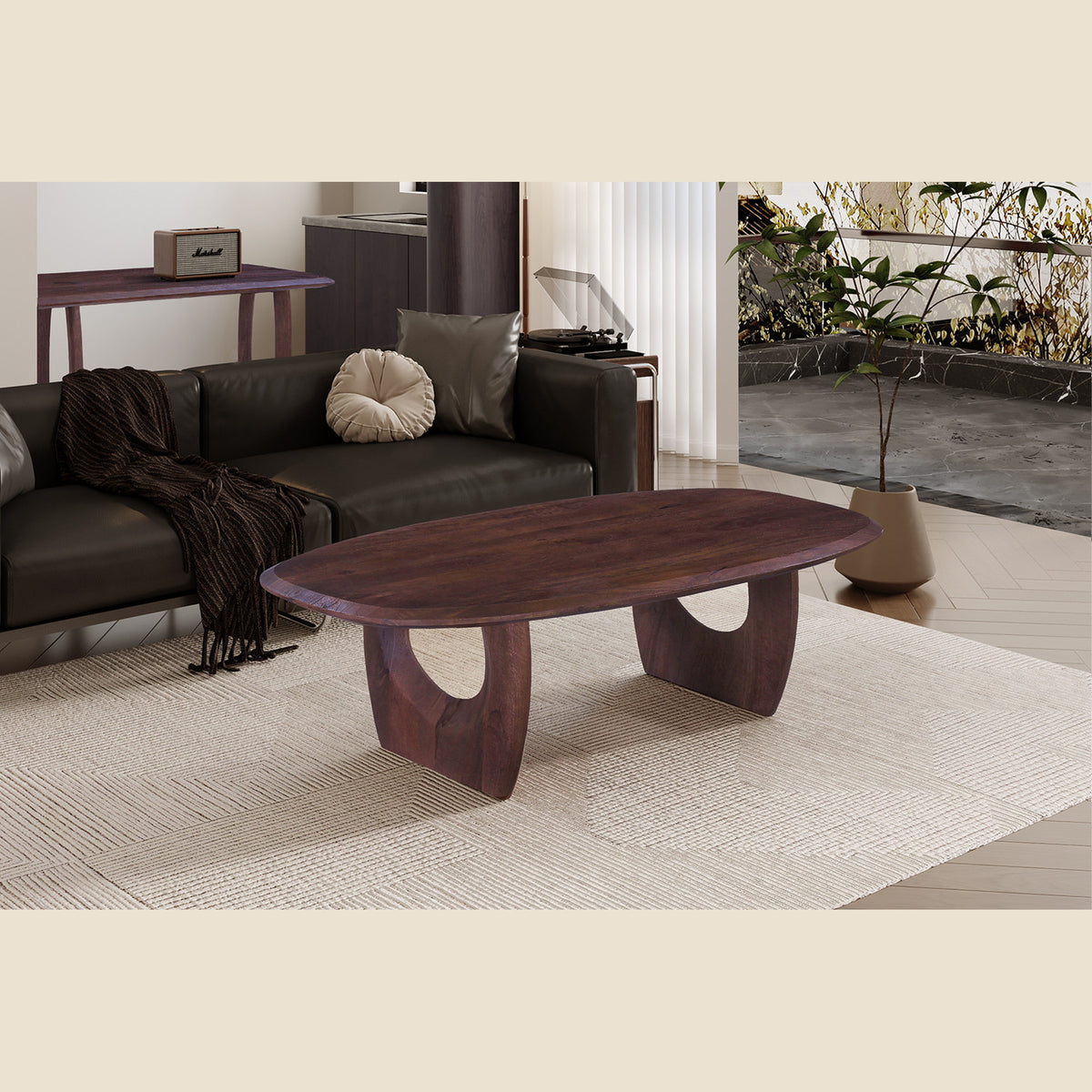 Table basse Braga — Ovale, bois de manguier massif