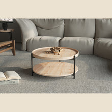Table basse Dalina — Plateau rond, décor chêne vieilli