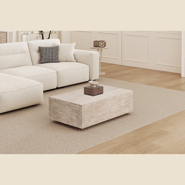 Table basse Jacky — Bloc décor travertin, 120 cm