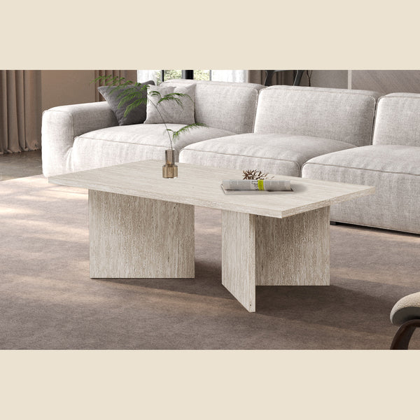 Table basse Litar — Effet travertin ou chêne