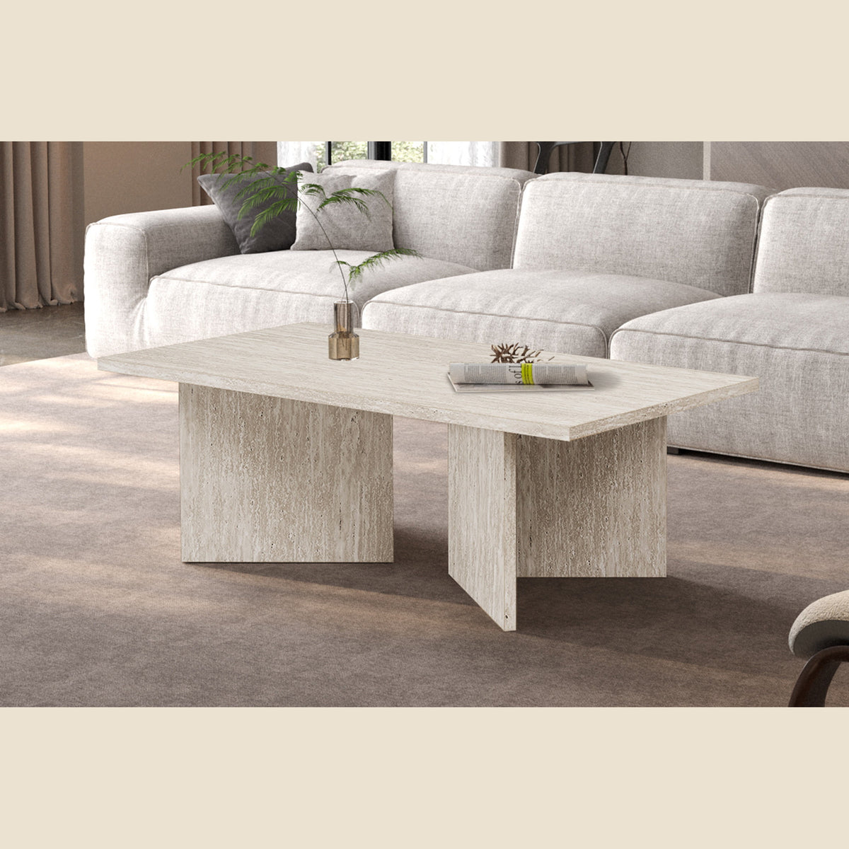 Table basse Litar — Effet travertin ou chêne