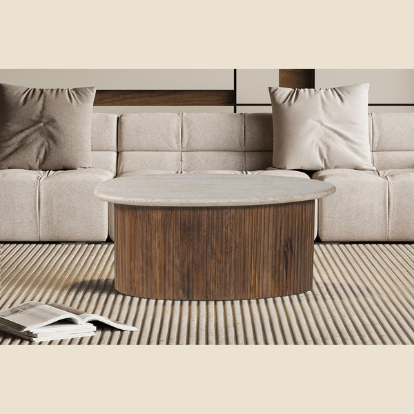 Table basse Louis — Manguier et travertin