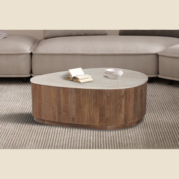 Table basse Nolan — Manguier & travertin