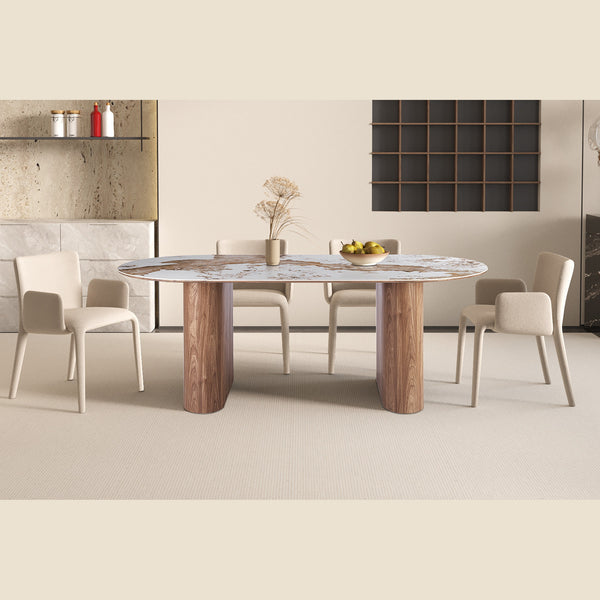 Table Evora — Pierre brillante, pied colonne