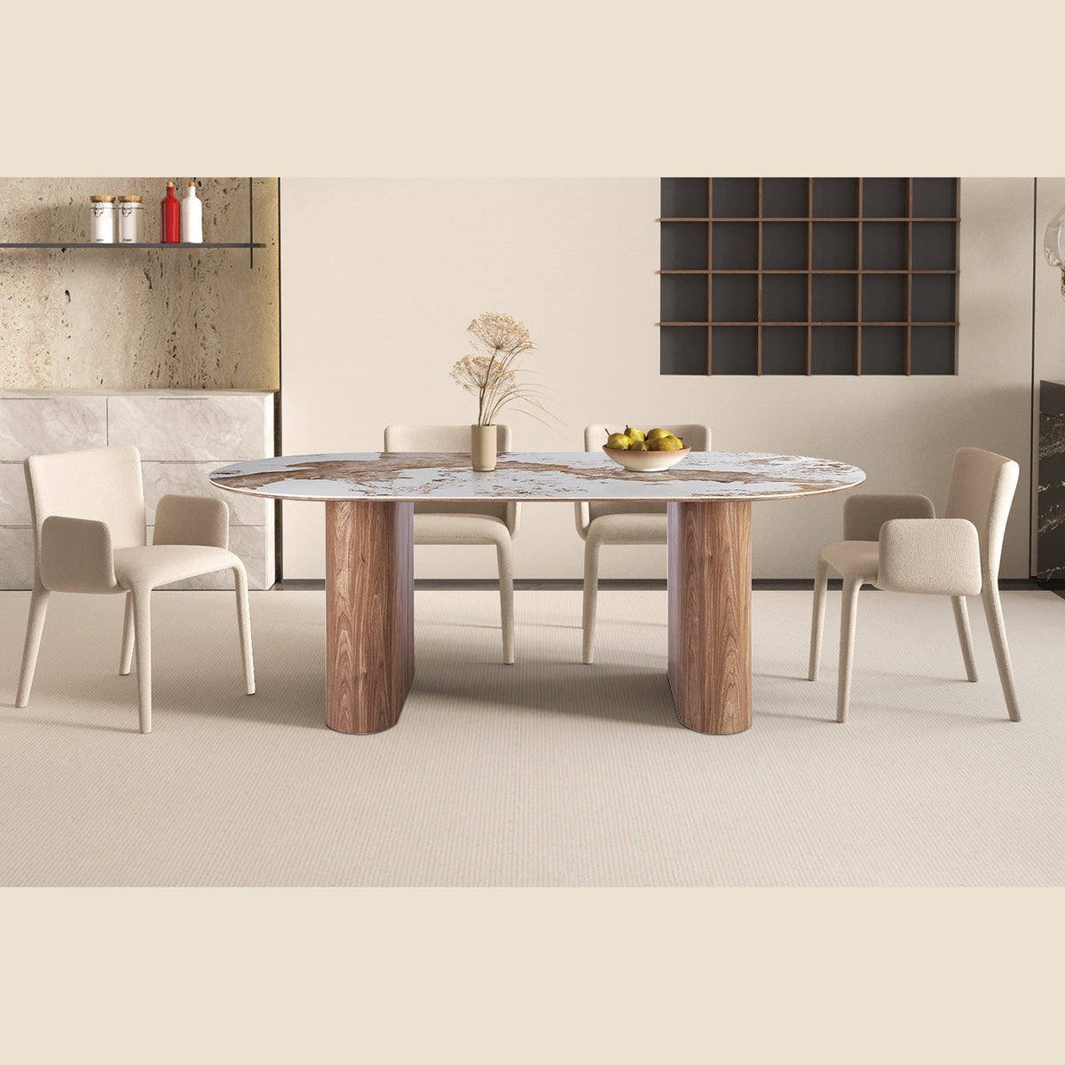 Table Evora — Pierre brillante, pied colonne