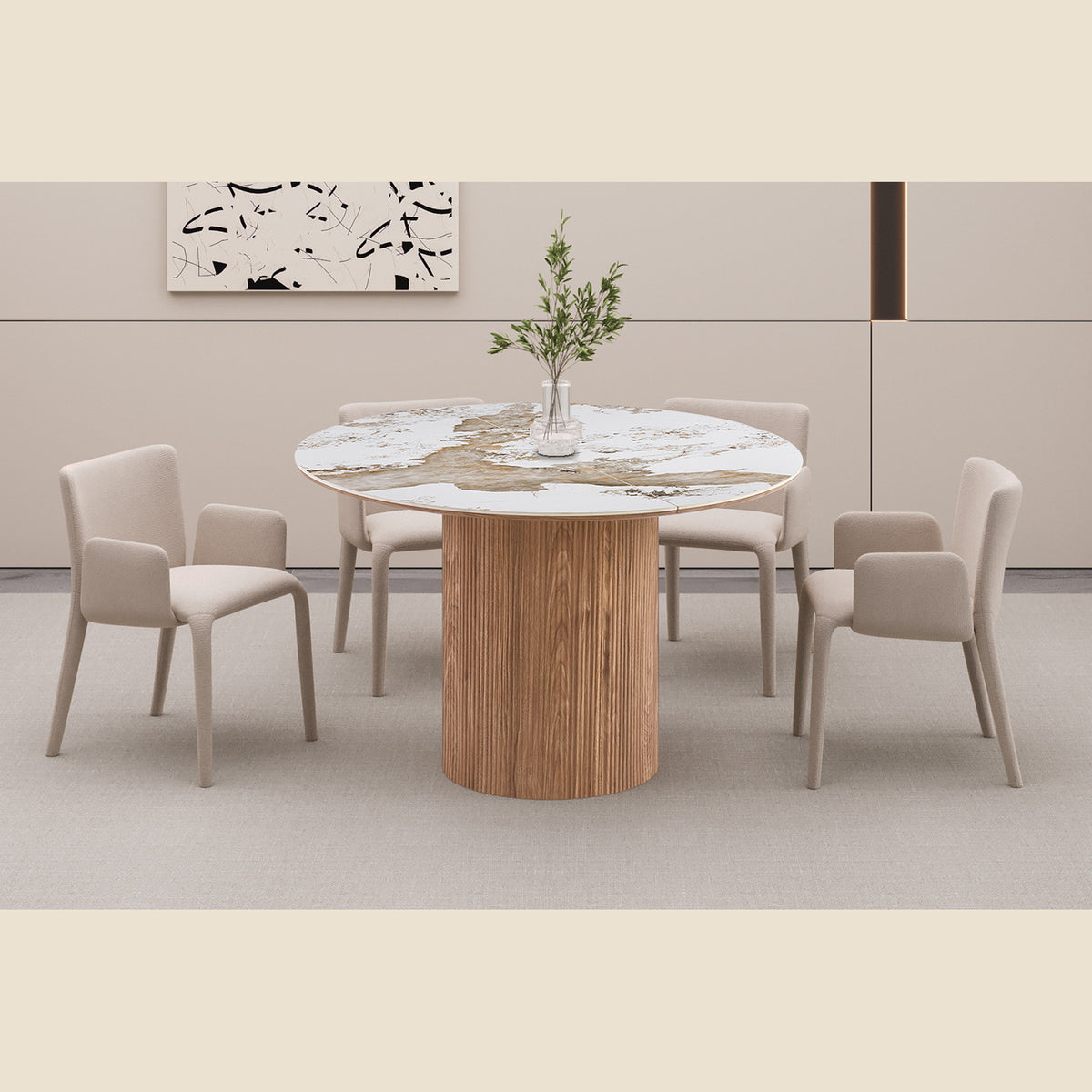 Table extensible Evora — Pierre brillante, 120-200 cm